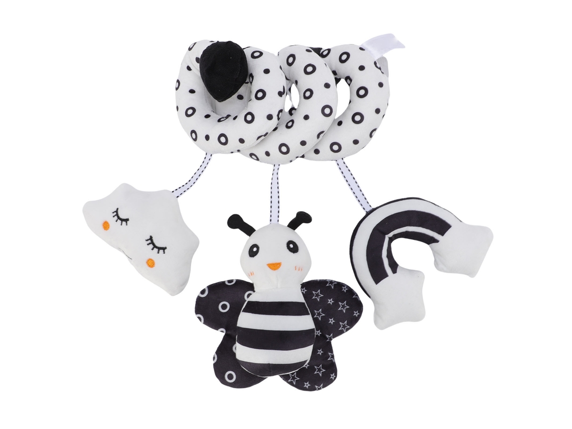 Mali brinquedo Espiral de Pelúcia com Chocalho Animal de Desenho Animado Preto e Branco para Berço e Carro