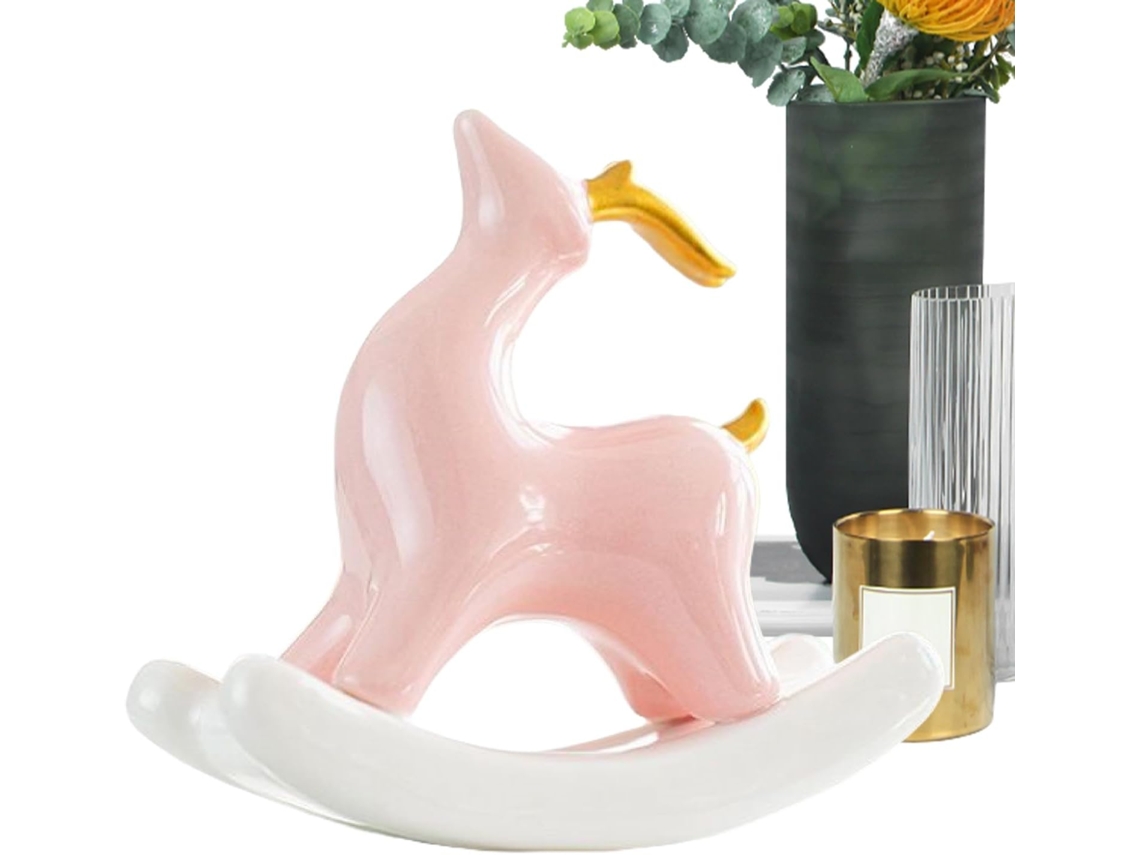 Estatueta de Veado Cer Mica com Balan o Decora para Escrit Rio e Presente Natal Anivers Casa Mesa Prateleira Lareira VAYOTOY