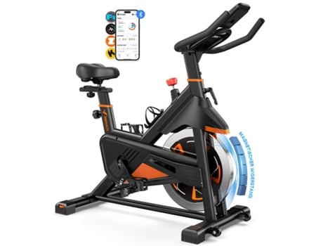 Bicicleta ergométrica magnética Merach, 16 níveis de resistência, volante de 6 kg, visor LCD, Bluetooth, assento ajustável, cardio para pernas e glúteos.