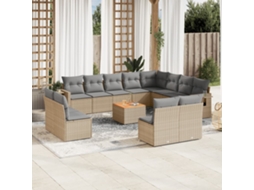 Vidaxl 13 Pcs Conj. Sofás Jardim C/ Almofadões Vime Pe Bege Misturado