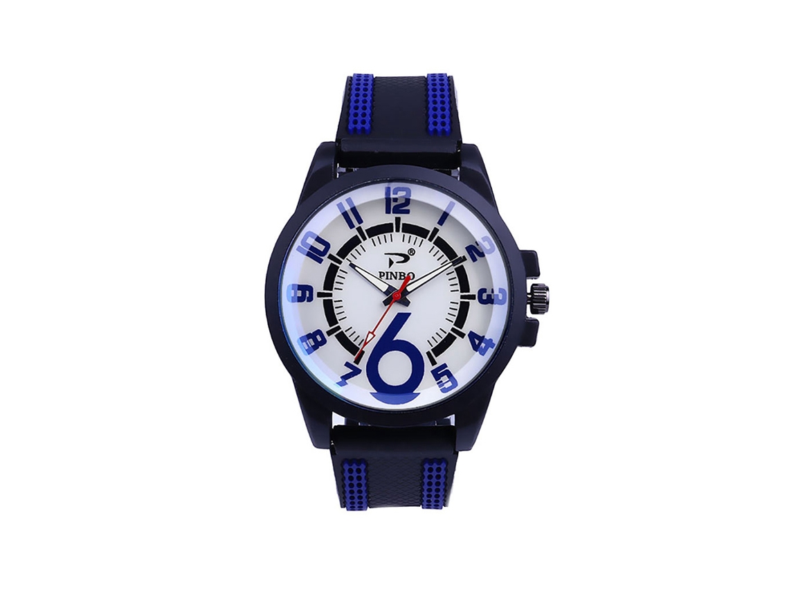 Relógio esportivo masculino de quartzo para atividades ao ar livre com pulseira de silicone azul P02-6
