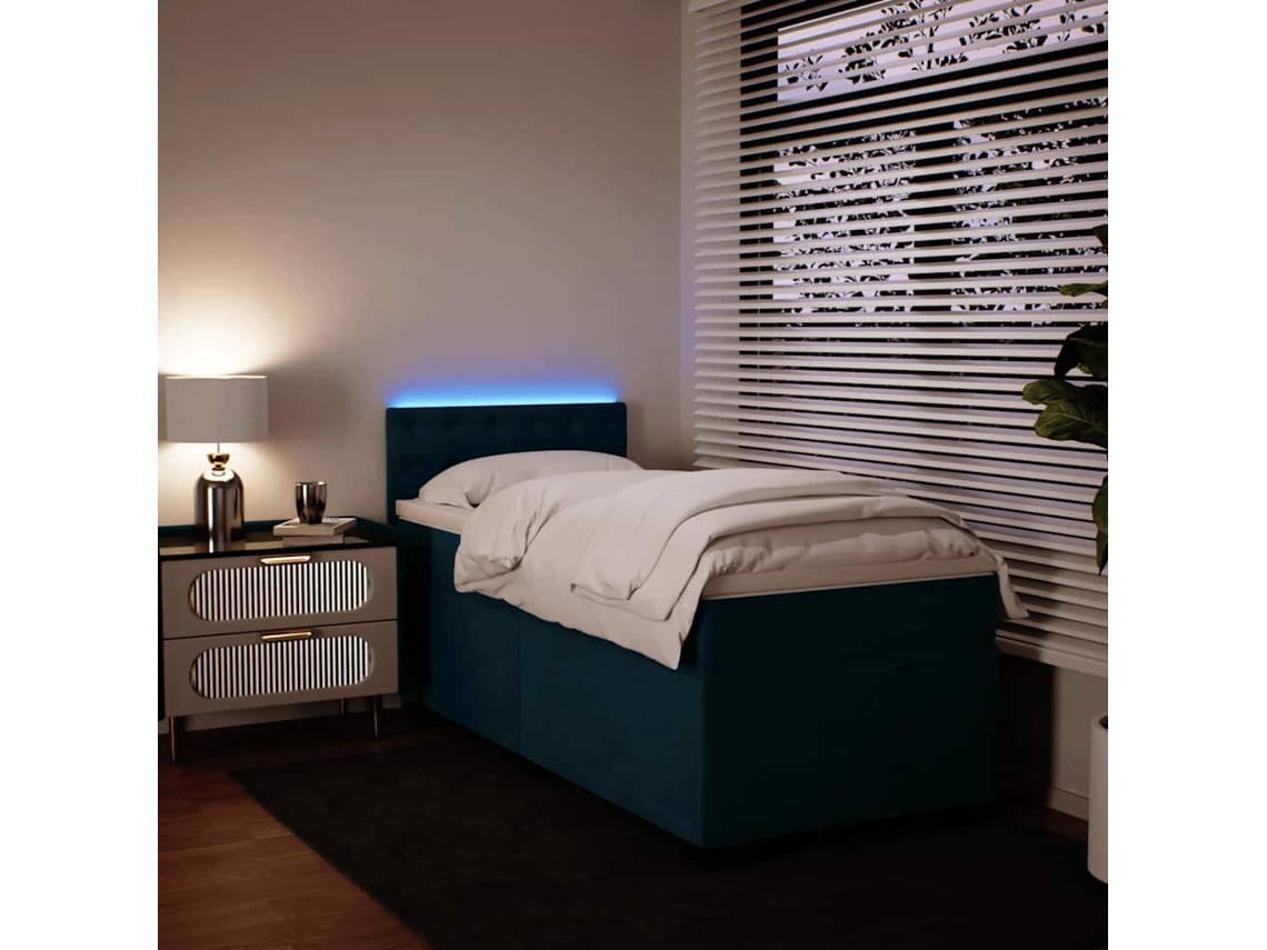 Vidaxl Cama Boxspring Com Colchão 90x200 Cm Veludo Azul