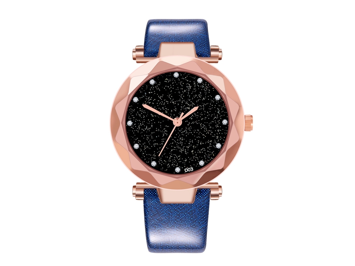 Relógio de Pulso Feminino de Quartzo com Pulseira de Couro Pu Estilo Simples Azul