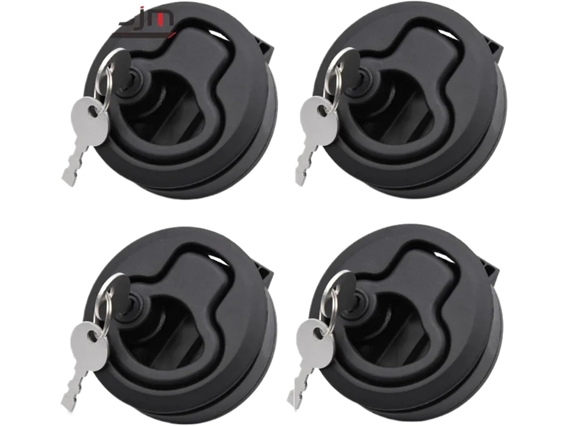 Conjunto De 4 Peças Puxadores Embutidos Redondos 2 Polegadas Na Cor Preta Com Kit Chave Para Acessórios Barcos, Trailers