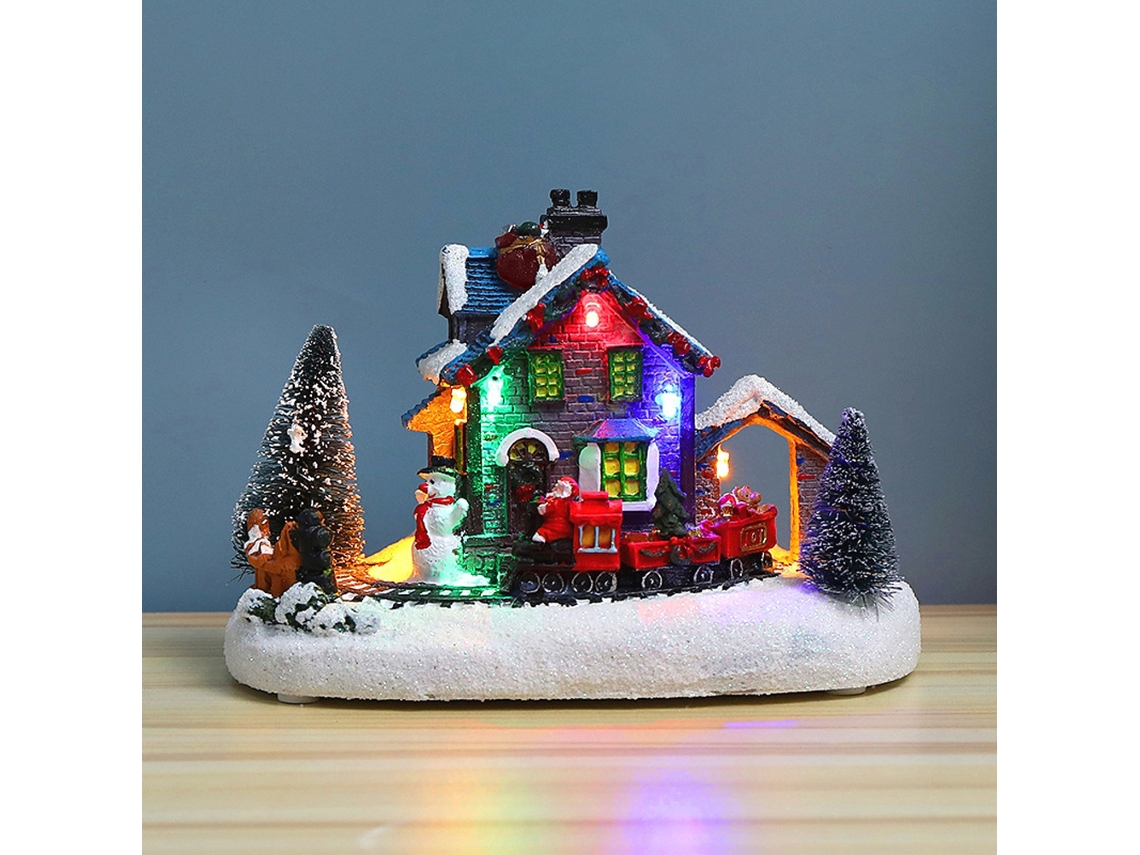 Primerox casa de Natal com Luz Led Resina Decoração de Natal Village Figura Ornamentos Presentes