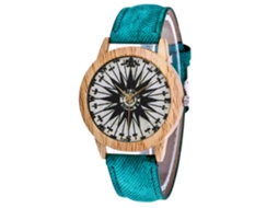 Relógio de pulso casual de quartzo com pulseira de jeans, estilo simples e moderno, verde.