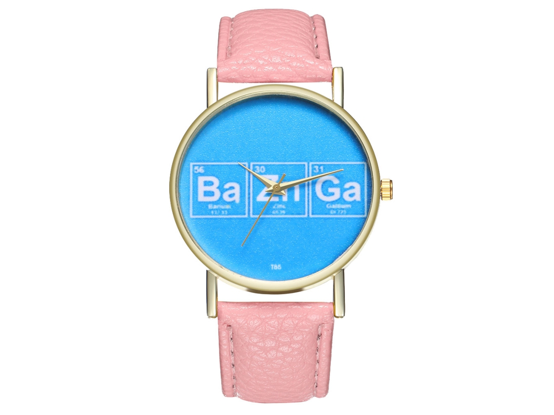 Relógio de quartzo unissex com pulseira simples de PU, presente de aniversário T85-a rosa