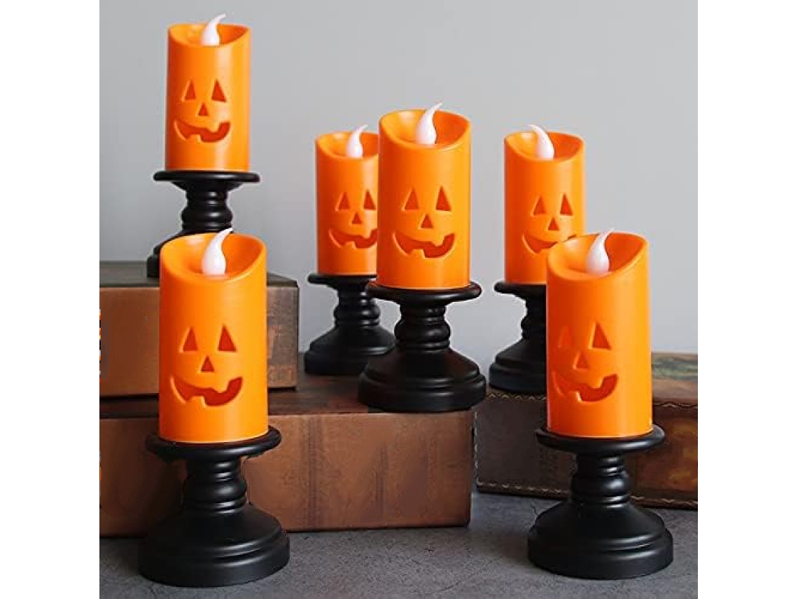 Enfeite Decorativo, Cor Laranja, Tema De Halloween, Sem Chama, Para Casa, Mesa, Festas E Composição De Ambientes Sazonais