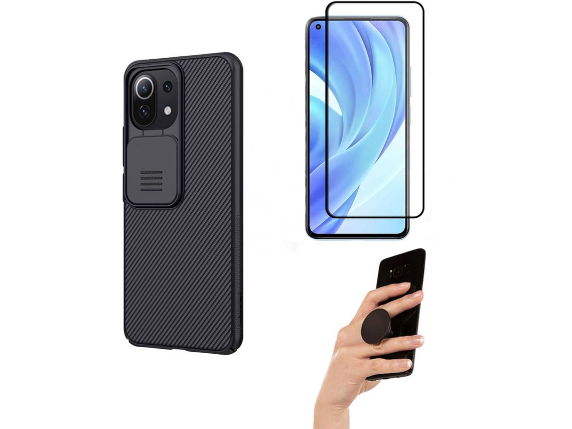Kit Película Full Cover Xiaomi Mi 11 Lite 5G PHONESHIELD Camshield e Popsocket Multifunção Preto