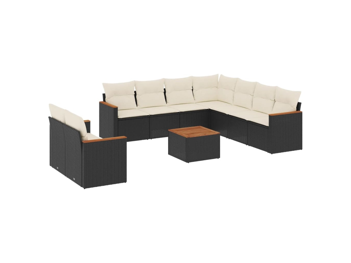Conjunto de 10 Sofás de Jardim com Almofadões Vime Pe Preto MAISON EXCLUSIVE