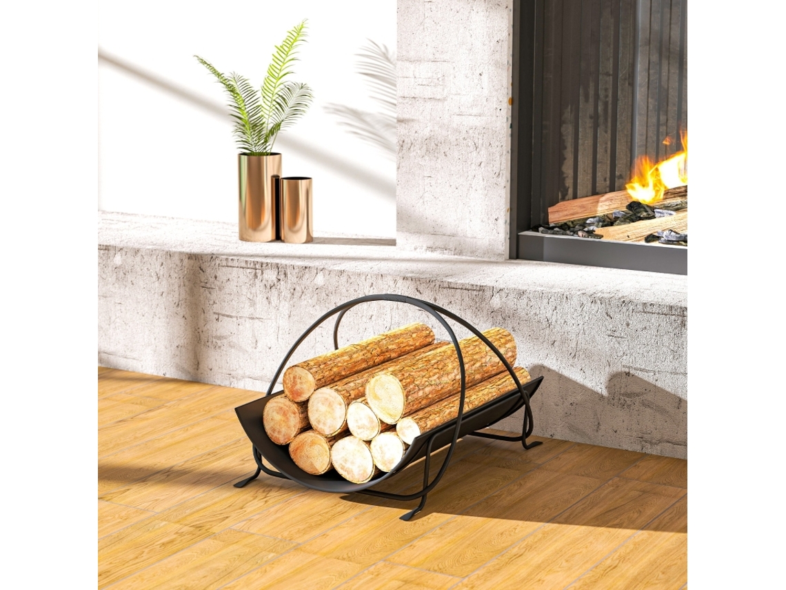 Suporte Para Lenha Interior 51x38x33cm, Design Geométrico Com Pega, Aço Preto, Prático E Seguro Para Organização De Lenha.