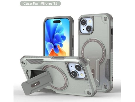 Capa Magsafe Iphone 15 Com Suporte, Carregamento Sem Fio, Proteção Antichoque, Dupla Camada Pctpu E Cantos Reforçados