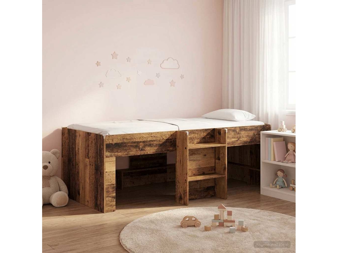 Vidaxl Cama Alta Para Crianças Madeira Antiga 98.5 X 200 Cm