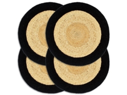 Vidaxl Individuais De Mesa 4 Pcs Juta E Algodão 38 Cm Natural E Preto