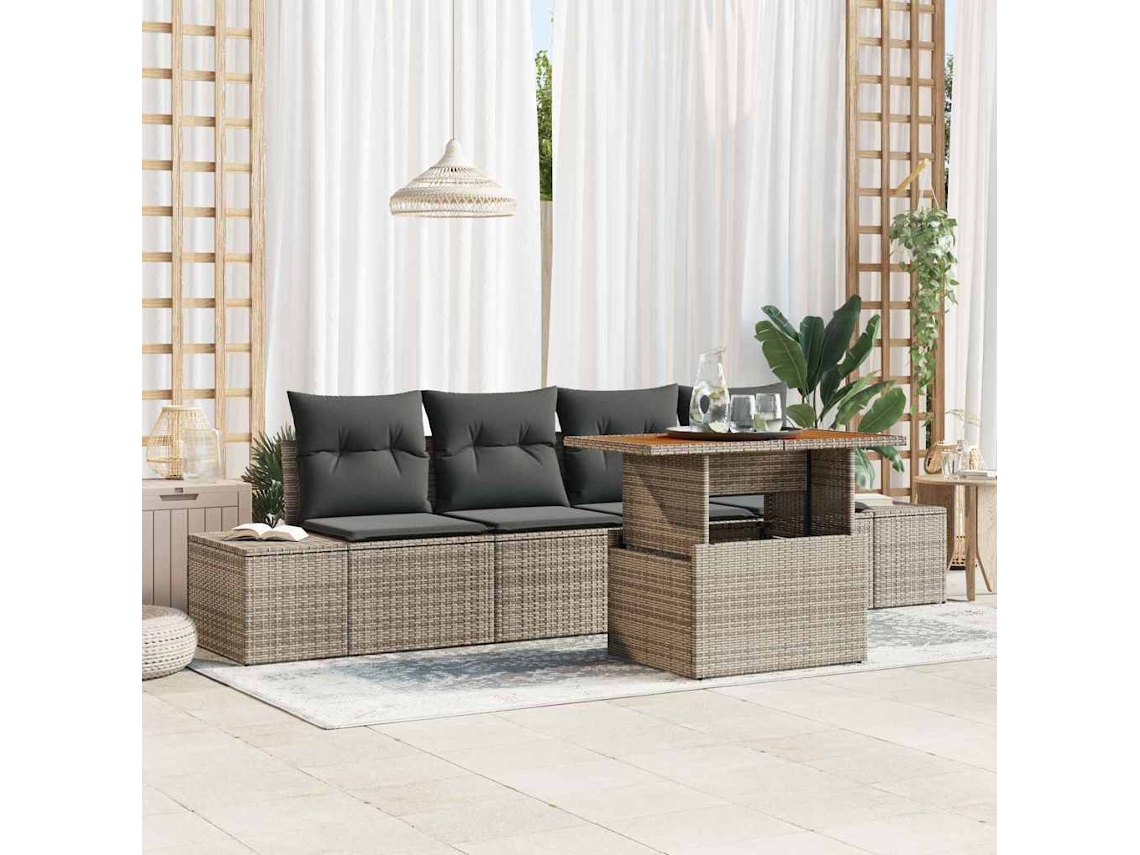 Vidaxl Conjunto De Sofá De Jardim 5 Unid. Cinza E Marrom