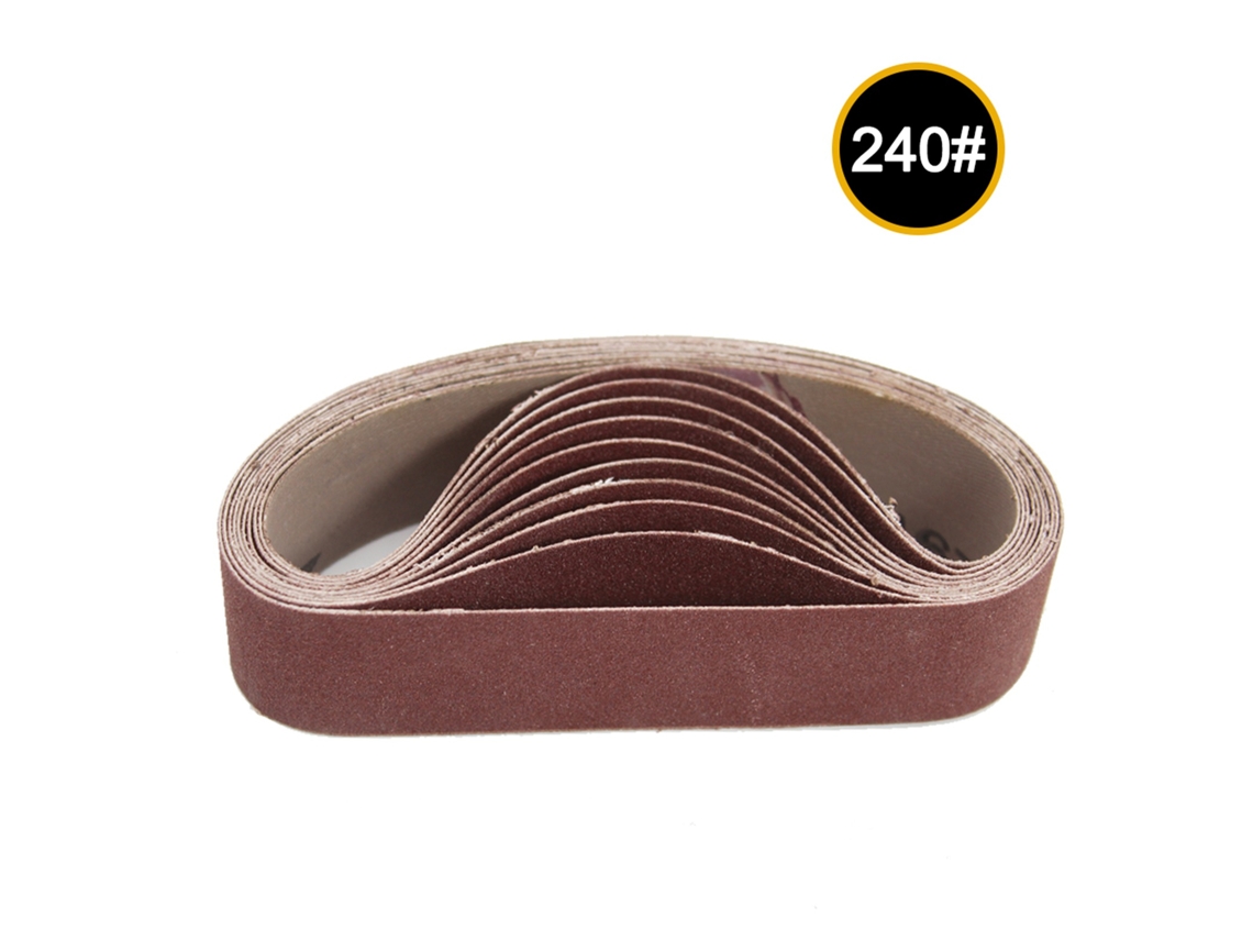 Conjunto de 10 cintas de lixa abrasivas de 30x330mm com grão 240 para lixar, polir e esmerilhar.