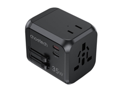 Carregador De Parede Para Viagem Choetech Pd5008, 3xusb-a, 2xusb-c, Gan, 35 W, Eua/ue/reino Unido/au (preto)