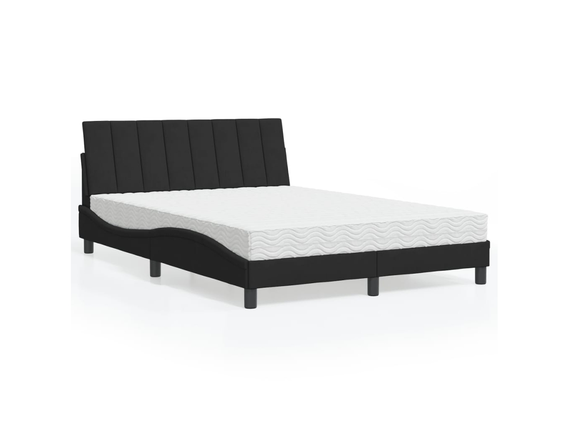 Cama Com Colchão 140x190 Cm Veludo Preto