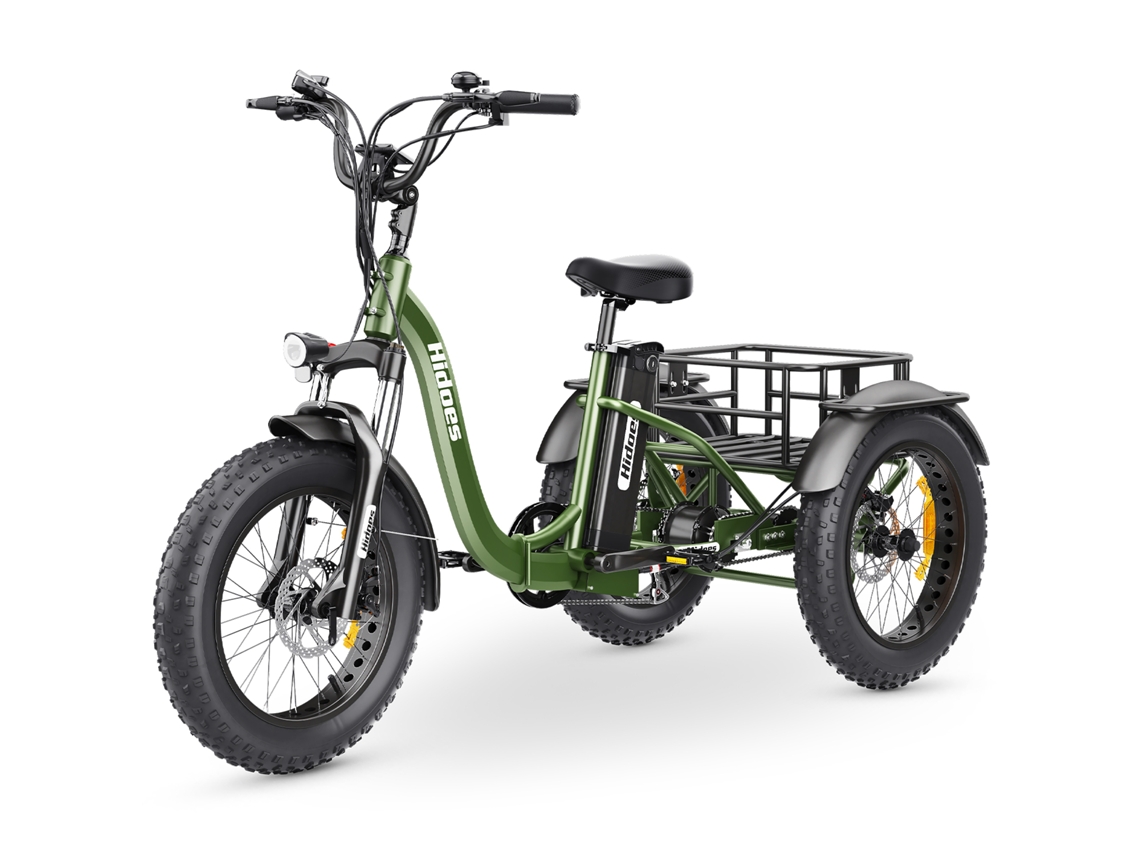 Triciclo Elétrico HIDOES Et1 com Bagageiro Traseiro, Motor Traseiro de 750 W e Torque de 85 Nm, Bateria Removível de 48 V e 20 Ah