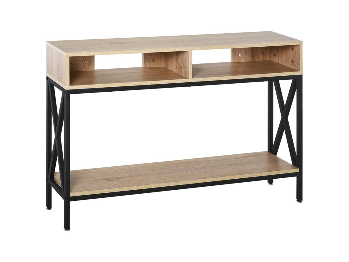 Table Console Table D'entrée Industriel Multi-rangements 120 X 23,5 X 75 Cm Bois Chêne