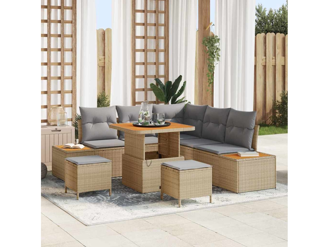 Vidaxl Conjunto De Sofá De Jardim 8 Unid. 7-número De Lugares Bege