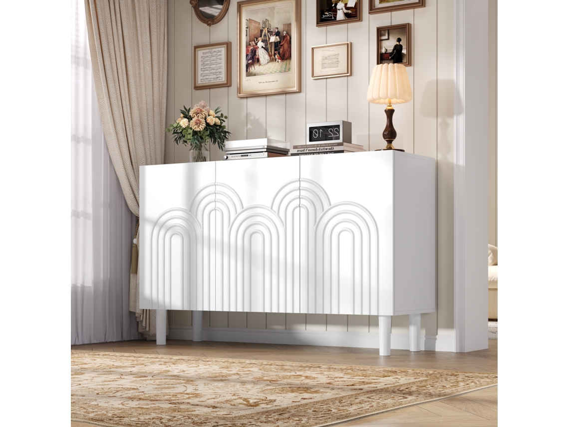 Guarda-roupa moderno branco de 120 cm, com 3 portas ajustáveis e divisórias. Cômoda versátil em MDF para sala de estar ou quarto.