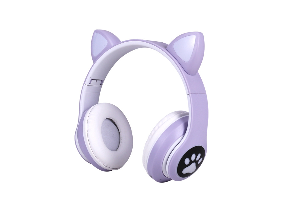 Fone De Ouvido Bluetooth, Fone De Ouvido Infantil Com Orelhas De Gato, Dobrável, Com Luz Led, Roxo Brilvibera