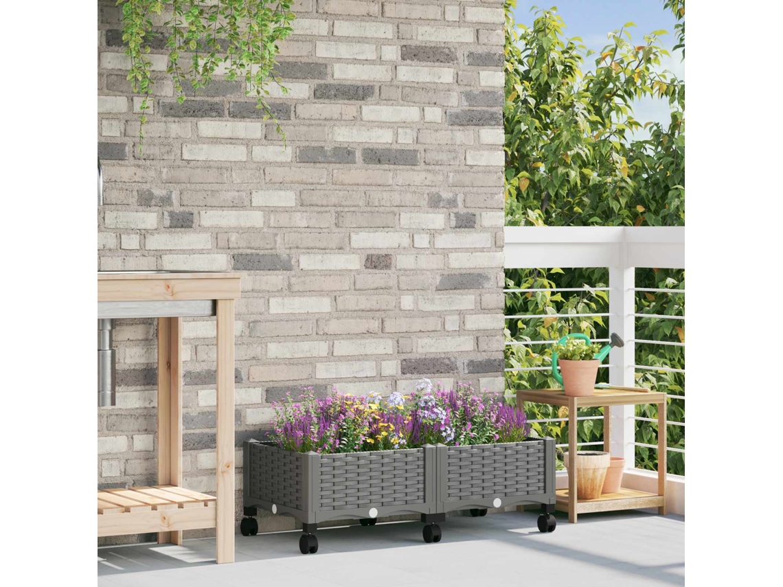 Vidaxl Vaso De Jardim Com Rodas Cinzento-claro 80 X 40 X 33 Cm Pp
