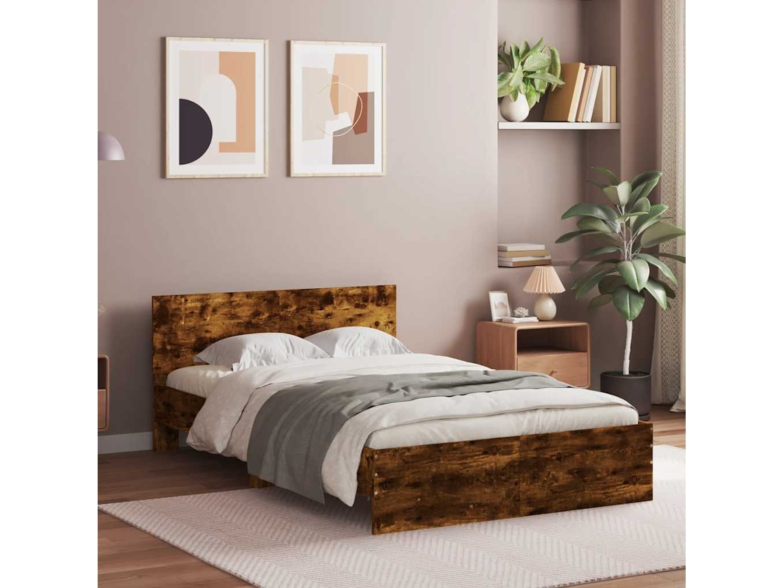 Vidaxl Estrutura De Cama Com Cabeceira 120x200 Cm Carvalho Fumado