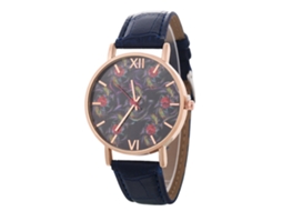 Reloj De Pulsera De Cuarzo Casual Con Correa De Cuero Pu Unisex Dial Redondo Azul Real
