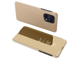 Compre Para Oppo Find X5 Pro Bookstyle View Window Espelho Galvanizado Capa De Couro Pu Capa Flip Fólio Protetora De Corpo Inteiro Dourada