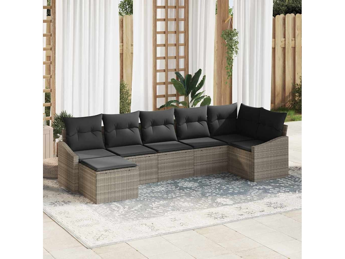 Vidaxl Conjunto De Sofá De Jardim 7 Unid. Cinzento-claro Vime Pe