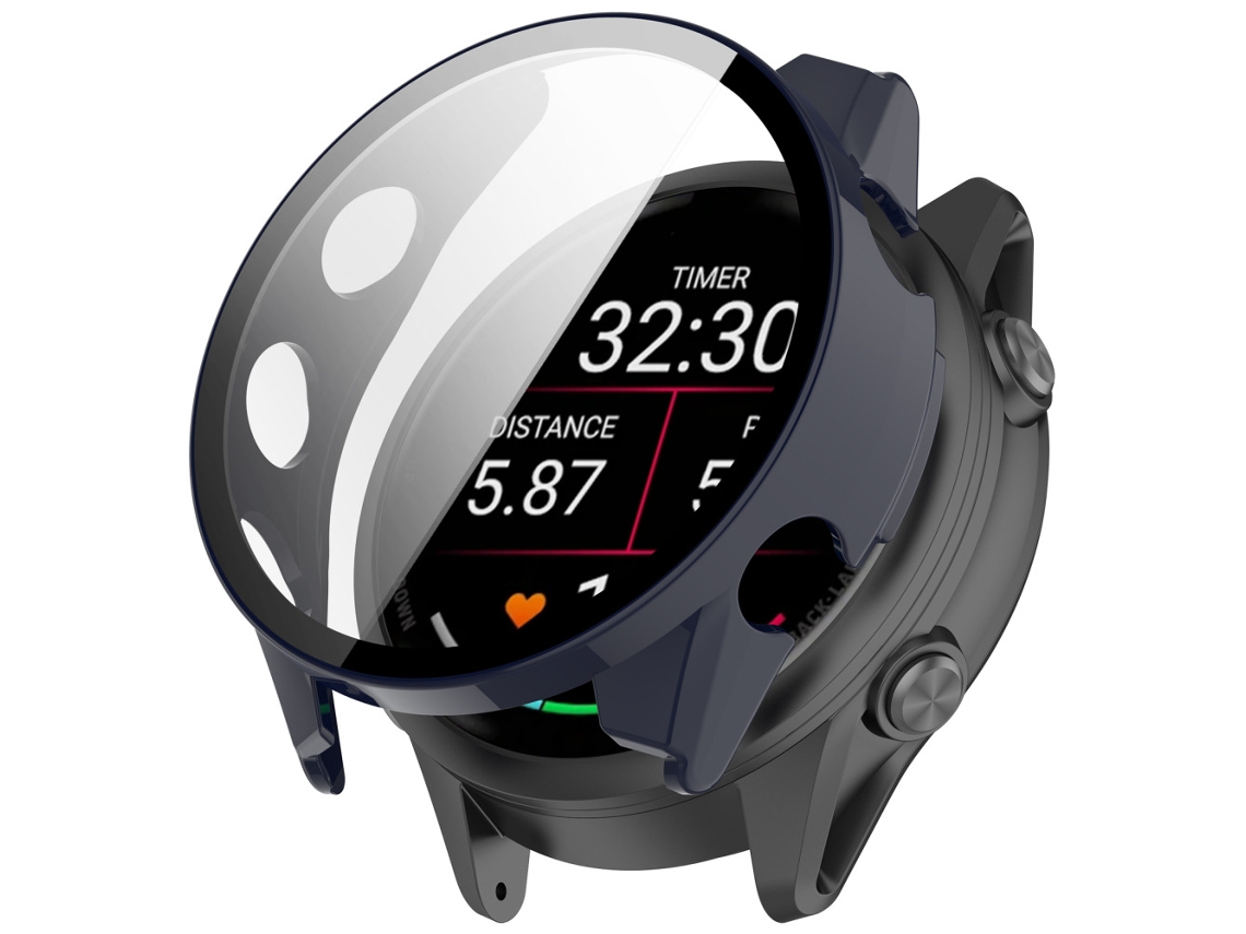 Capa Protetora Rígida Em Policarbonato Para Garmin Forerunner 970 Com Película Vidro Temperado 9h, Impactos E Riscos. Azul Hexinyigjly