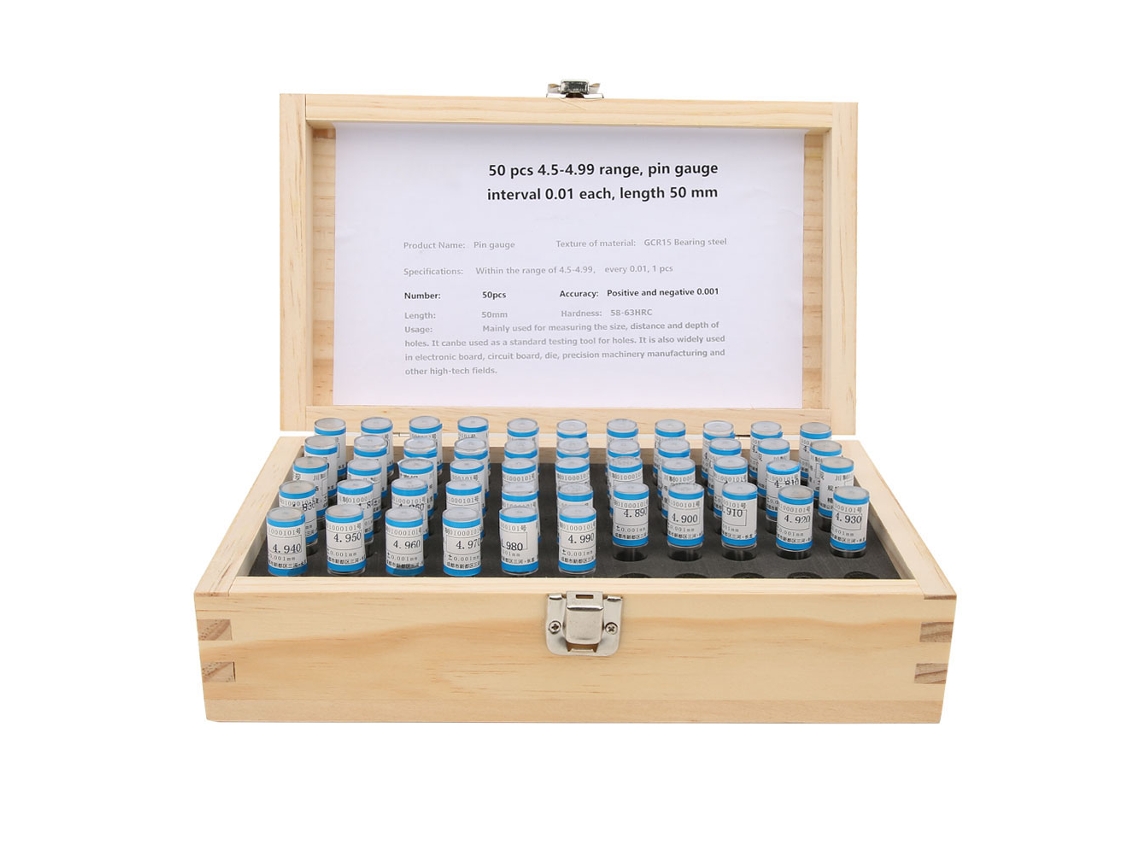 Conjunto de 50 paquímetros de aço com superfície lisa para medição de furos de 4,5 a 4,99 mm, ferramenta manual de inspeção e medição.