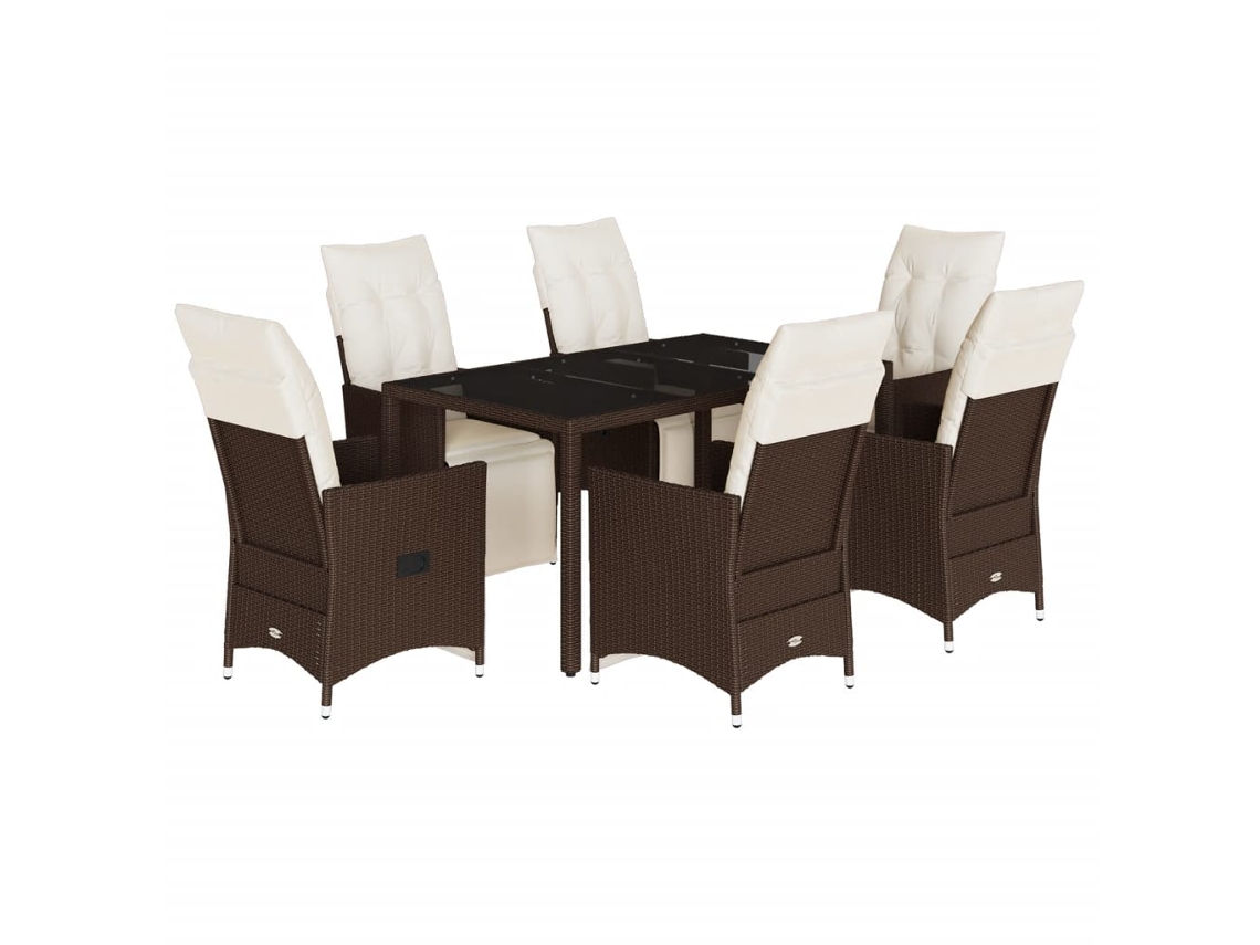 Conjunto de 7 Bistrôs de Jardim com Almofadões Vime Pe Castanho MAISON EXCLUSIVE