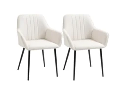 Conjunto 2 Cadeiras Jantar Linho Metal Conforto Bege Claro