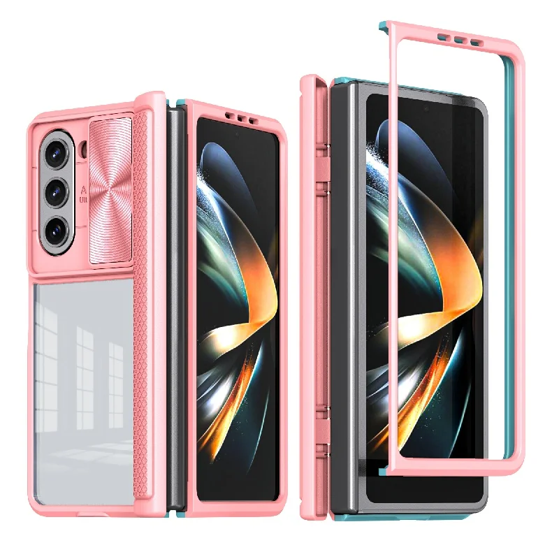 (rosa, Galaxy Z Fold7) Capa De Acrílico Transparente Hd Com Tampa Deslizante Para A Lente Da Câmera, Estrutura Em Tpu Flexível E Pc