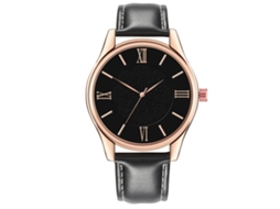 Relógio de pulso masculino elegante com pulseira de couro PU, mostrador redondo, visor analógico, movimento de quartzo, preto.