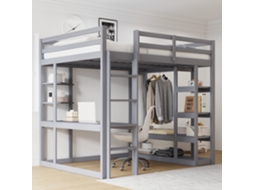 Cama Mezanino Madeira Cinza 140x200cm, Mesa, Prateleiras.-op