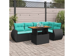 Conjunto Sofás de Jardim 6 Pcs com Almofadões Vime Pe Preto MAISON EXCLUSIVE (6 pcs)