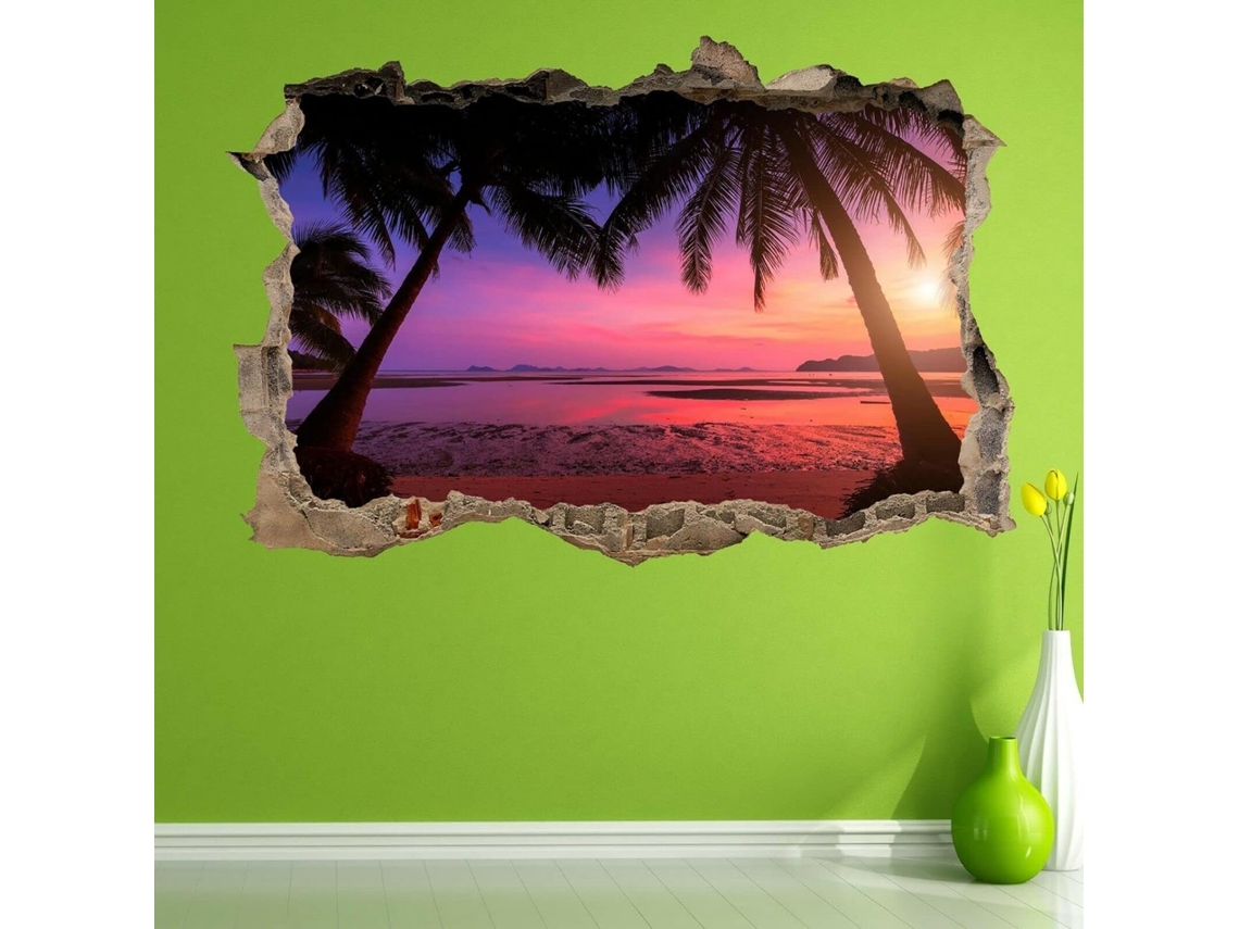 Adesivo De Parede Decorativo Com Pôr Do Sol Tropical Na Praia