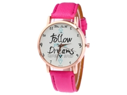 Relógio de quartzo moderno para homens e mulheres com pulseira de couro PU, estilo casual (vermelho e rosa)