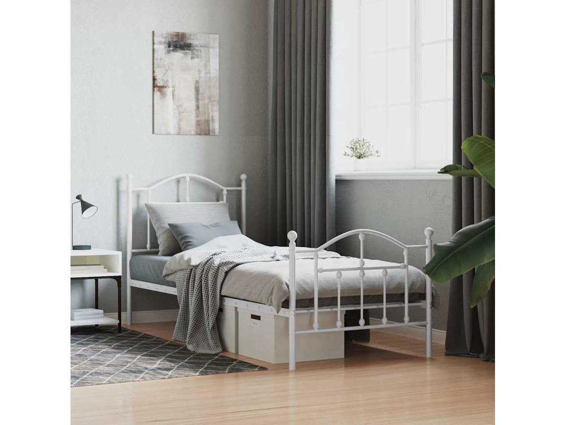 Vidaxl Estrutura De Cama Com Cabeceira E Pés 90x190 Cm Metal Branco