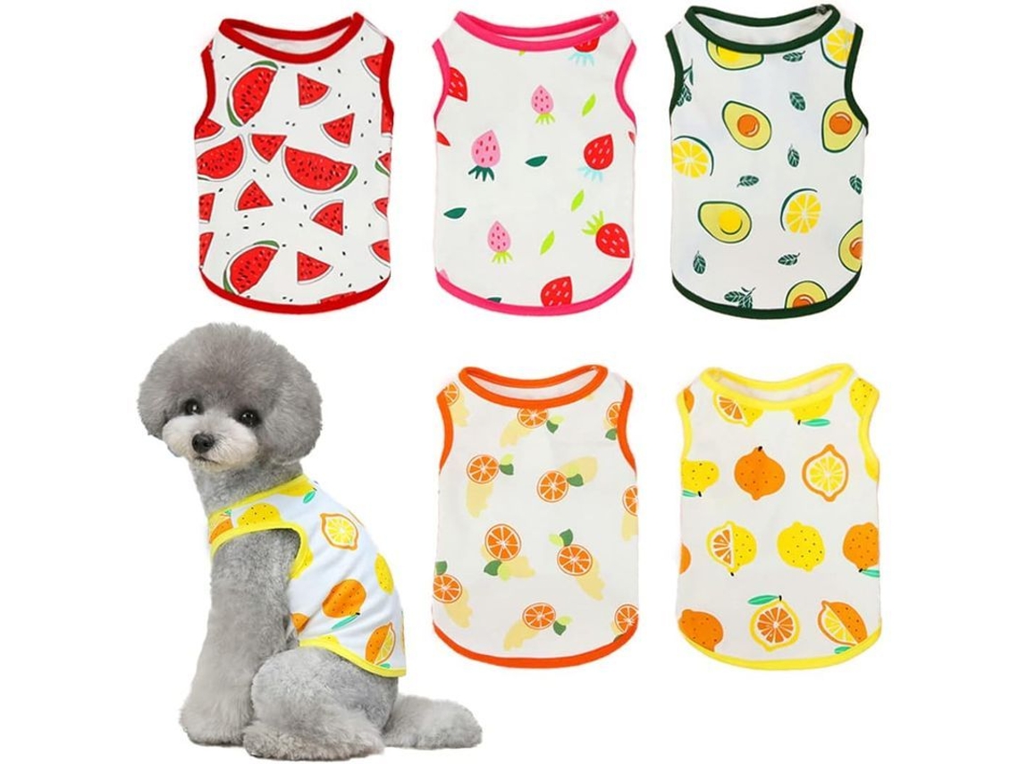 Camisa para mascotas Linjou, 5 piezas, algodón, verano, frutas, pequeño y mediano