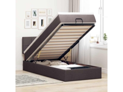 Estrutura Cama Otomana Colchão 90x190 Cm Tecido Castanho Escuro