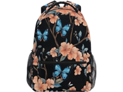 Mochila Japonesa Com Estampa De Borboletas E Flores Cerejeira, Escolar Clássica, Resistente Para