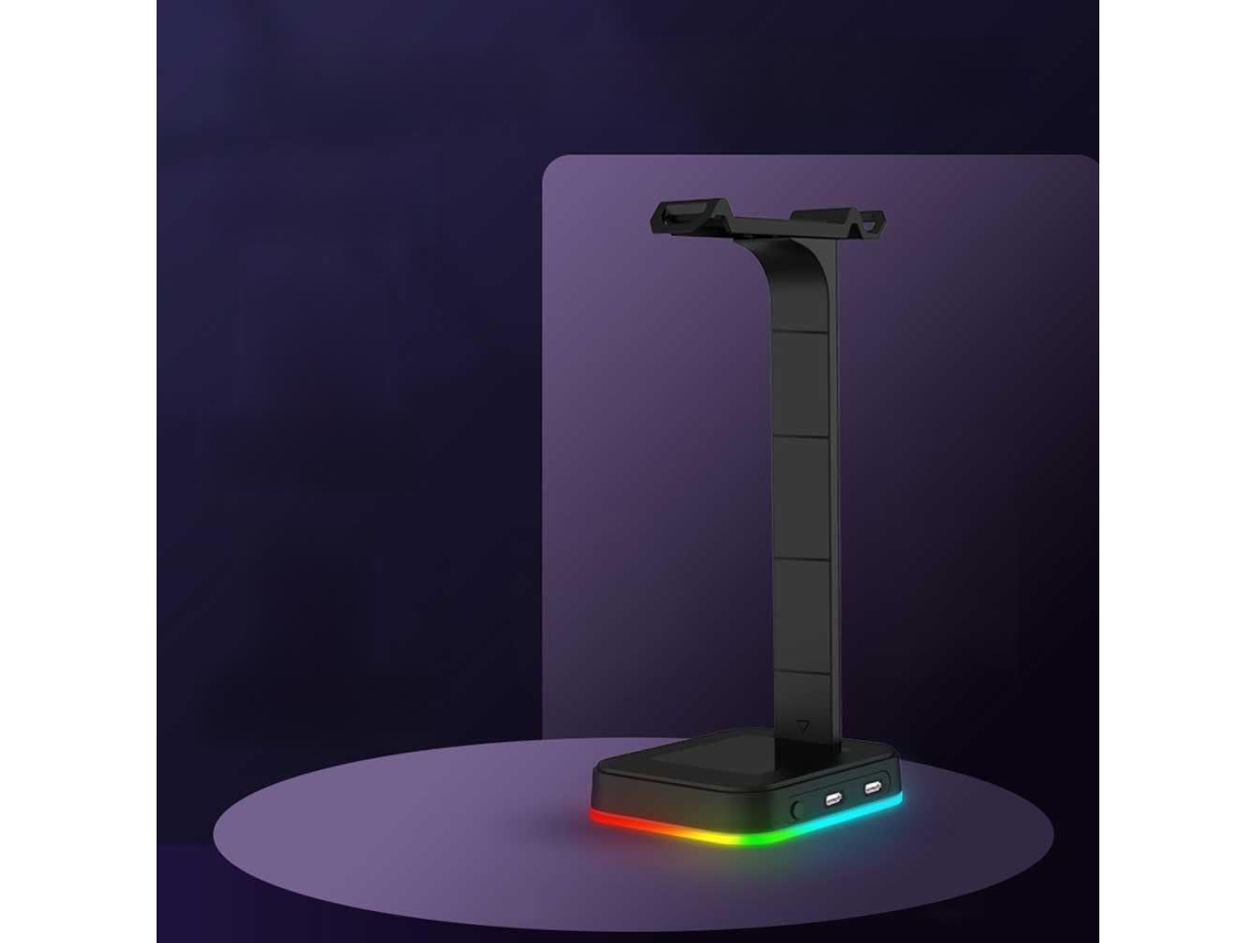 Suporte Rgb Com Duas Portas Usb Para Fones De Ouvido, Ideal Para Organizar Sua Mesa E Guardar Seus Fones Feito Em Abs