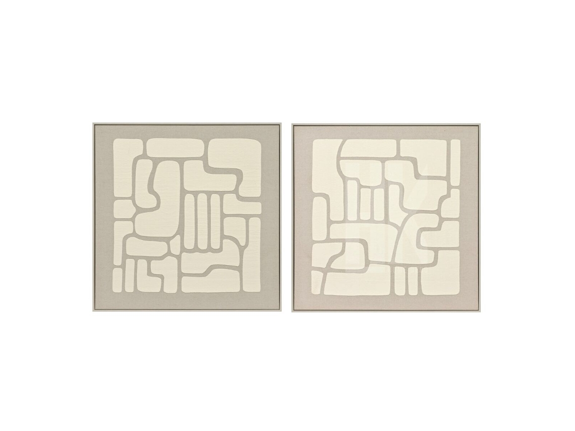 Pintura Home Esprit Branco Bege Abstrato Urbana 80 X 3,8 X 80 Cm (2 Unidades)