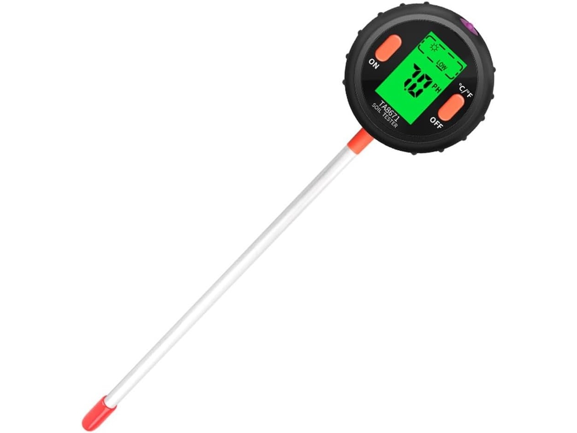 Medidor De Ph Do Solo Com Sonda Alumínio 200mm, Visor Giratório Para Medição Luz, Umidade E Temperatura