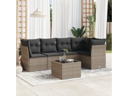 Vidaxl 6 Pcs Conjunto Sofás De Jardim Com Almofadões Vime Cinzento
